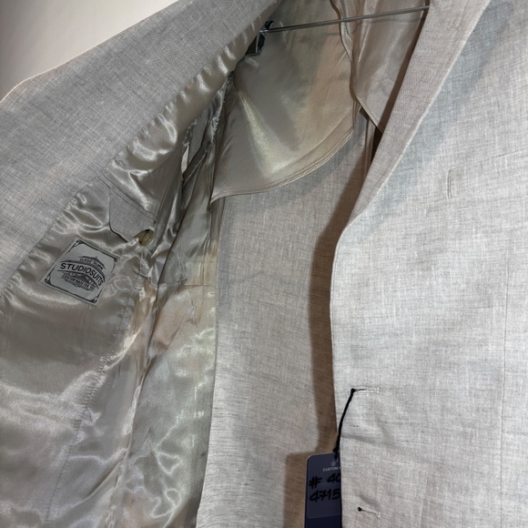 Slim Fit Tropical Beige Pure Linen Suit 40R Jacket 32/32 Pants | StudioSuits - Picture 10 of 16